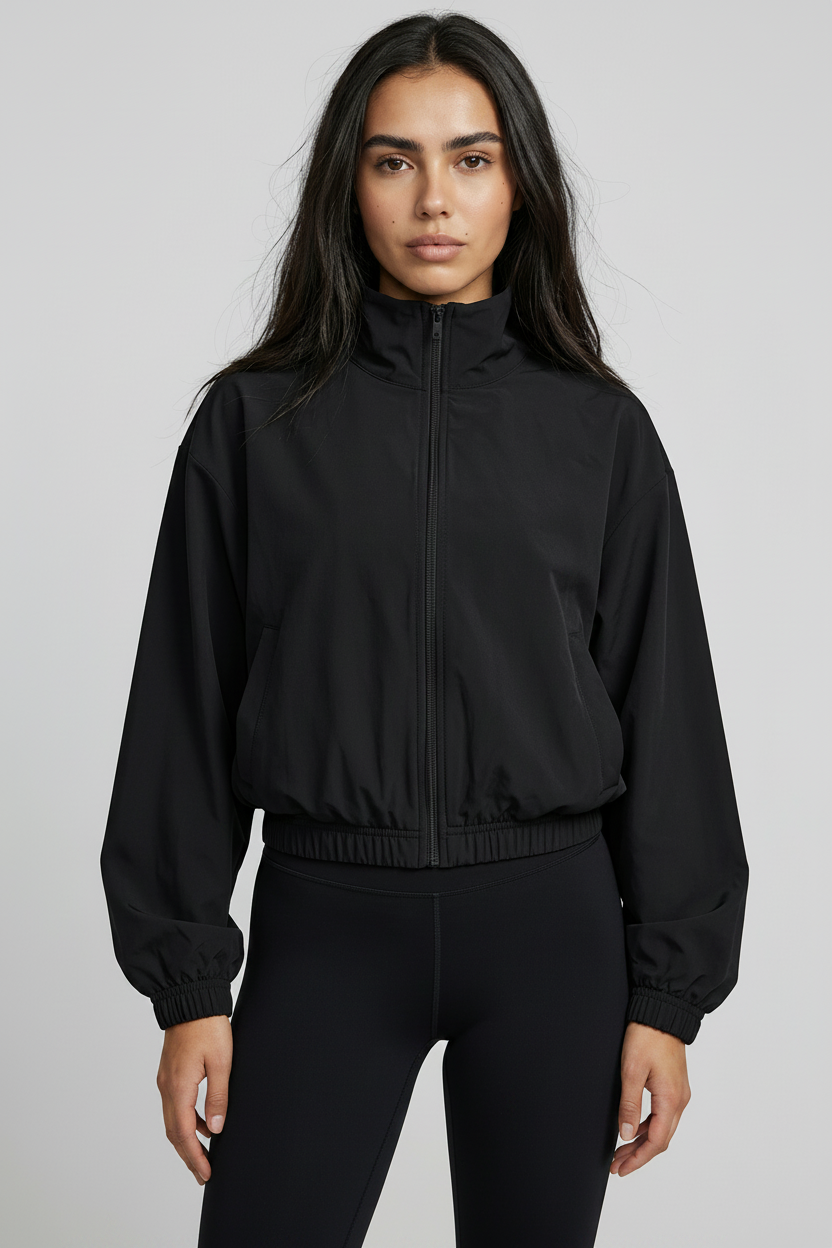 Black Mock-Neck Zip Jacket
