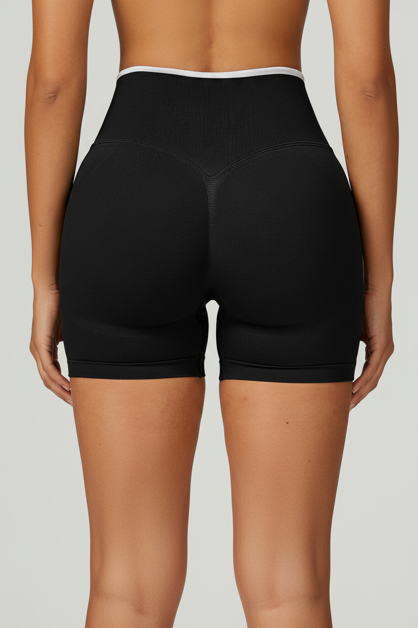 Black Scrunch Biker Shorts - Close Rear Crop