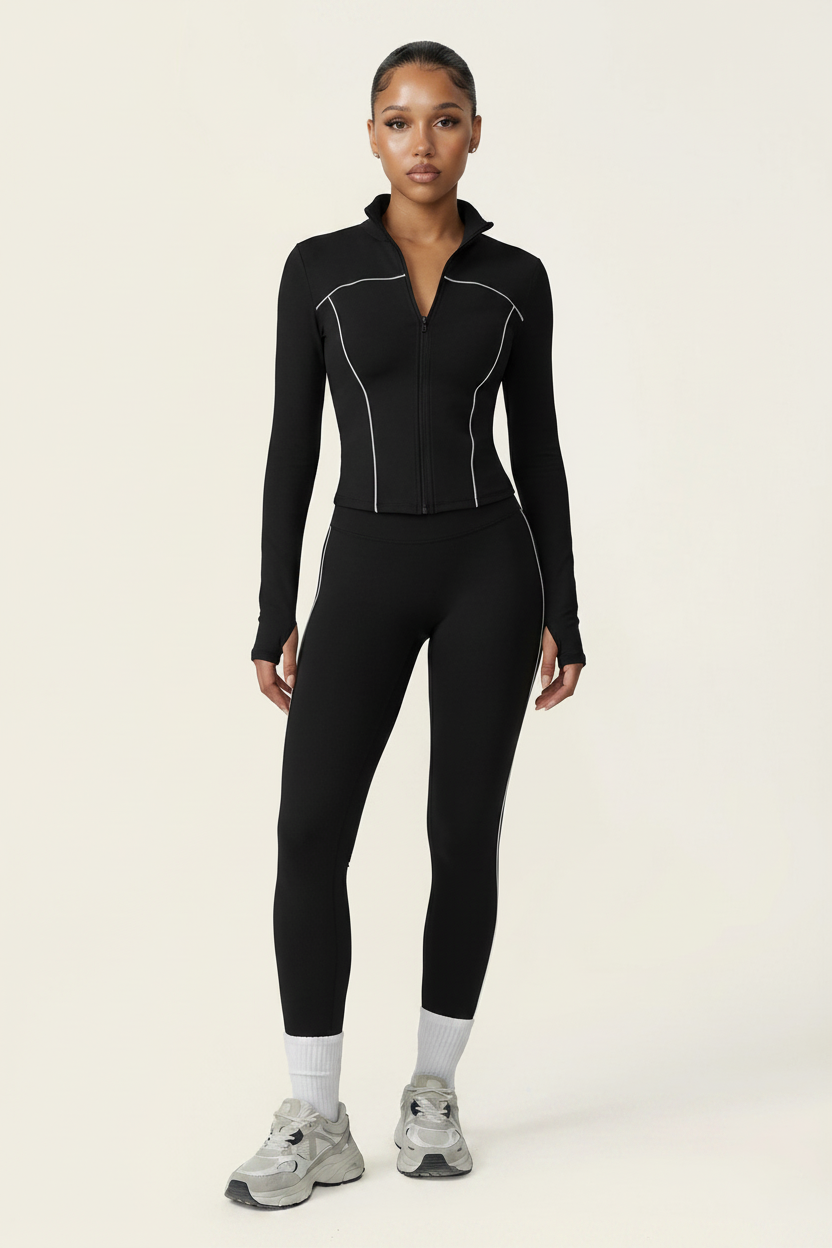 Black Zip Jacket & Leggings Set