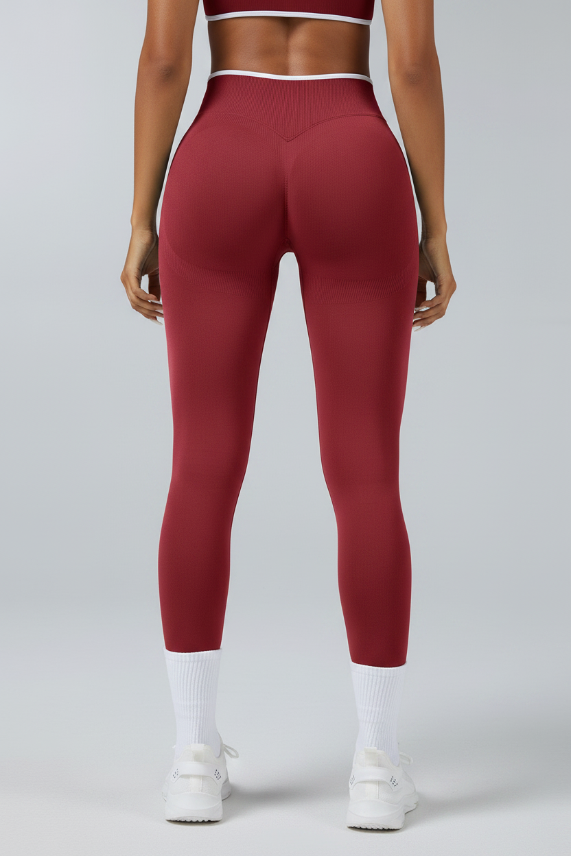 Burgundy Scrunch Leggings - Rear View