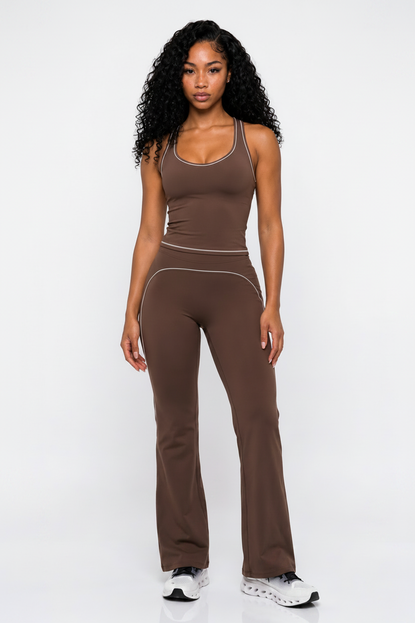 Chocolate Brown Racerback & Flares - Full Body