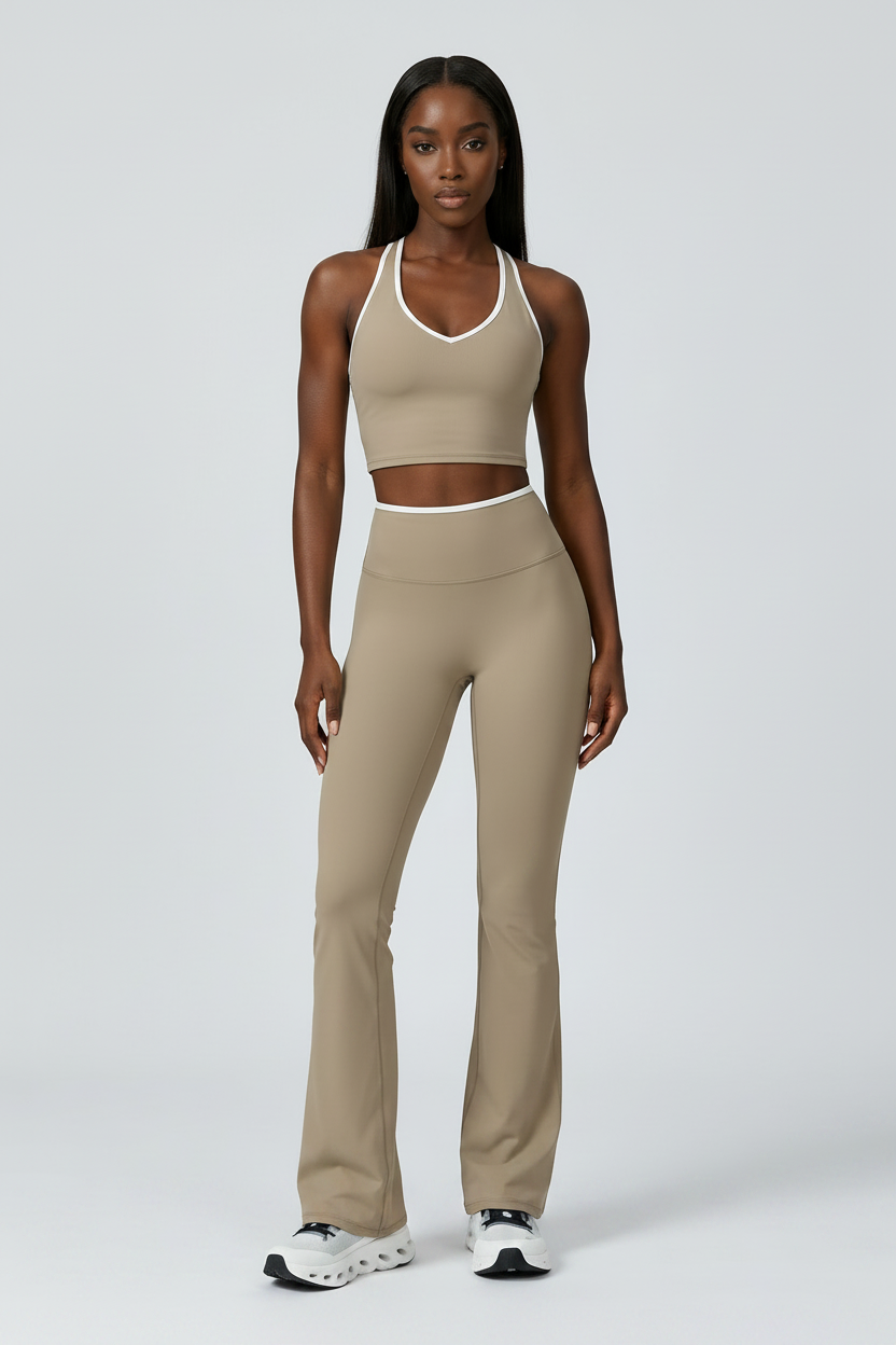 Mocha Halter Crop & Flare Leggings Set