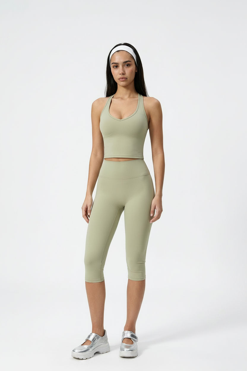 Sage Green Racerback Crop & Capri Leggings