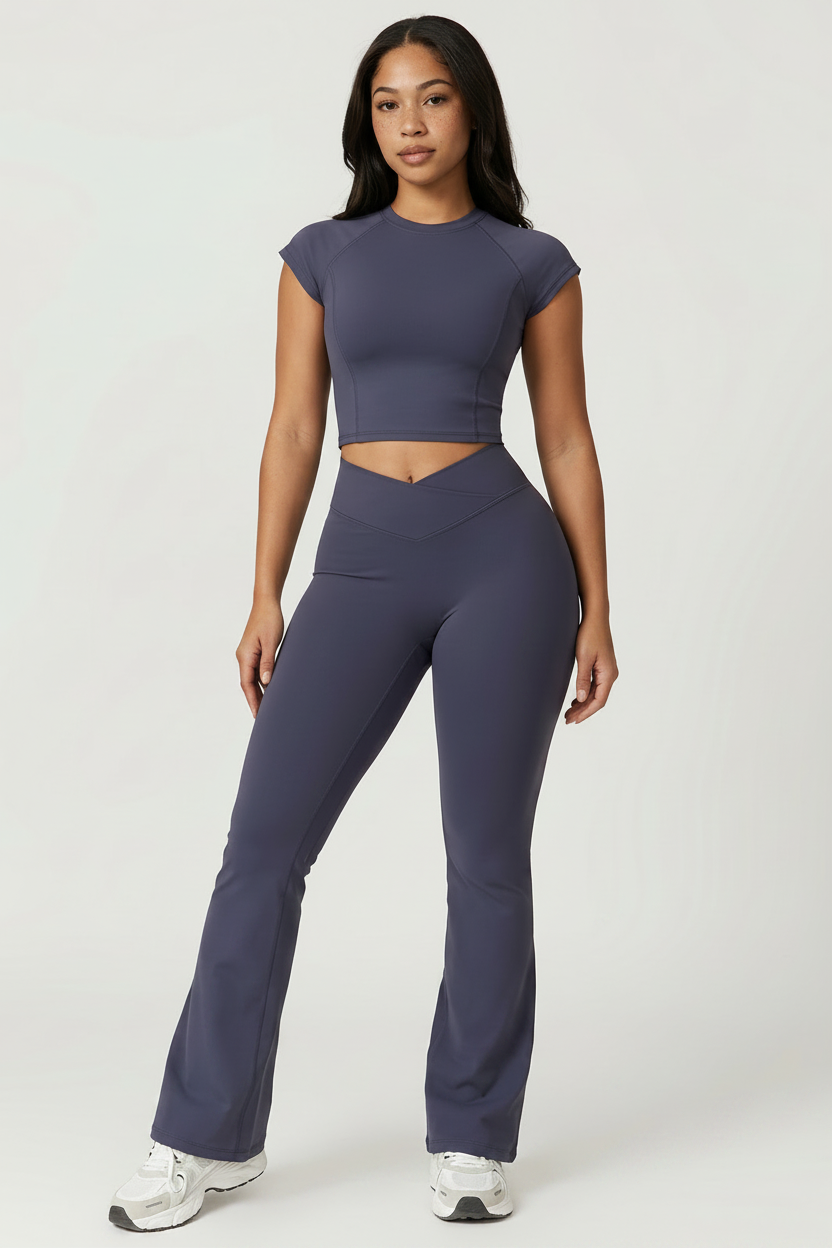 Slate Blue Cap Sleeve & Flare Leggings Set